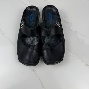 Wolky Leather Mary Jane Clogs Black Adjustable Strap Comfort Womens 40 (US 9)